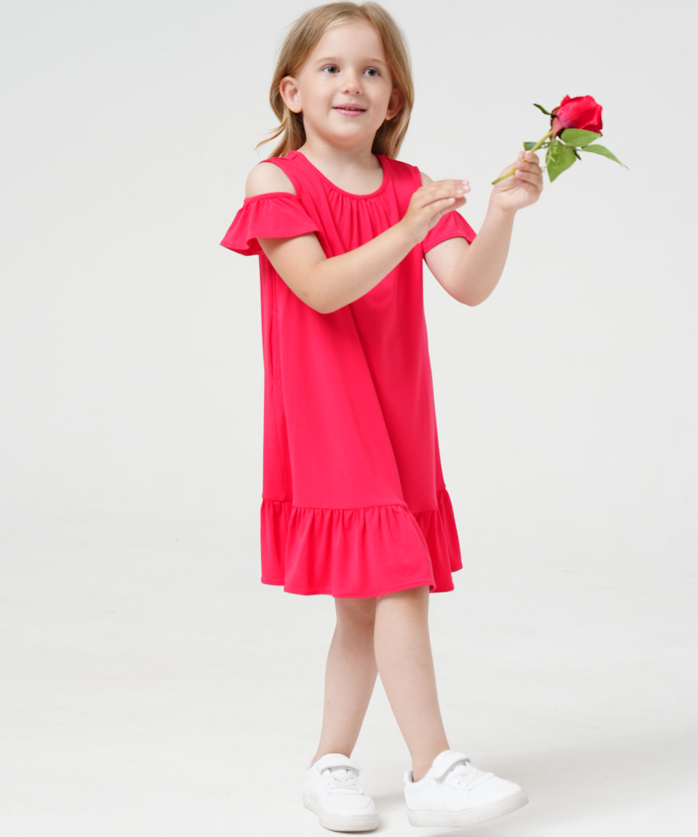 Girls Short Sleeve Off Shoulder Casual Bamboo Dresses