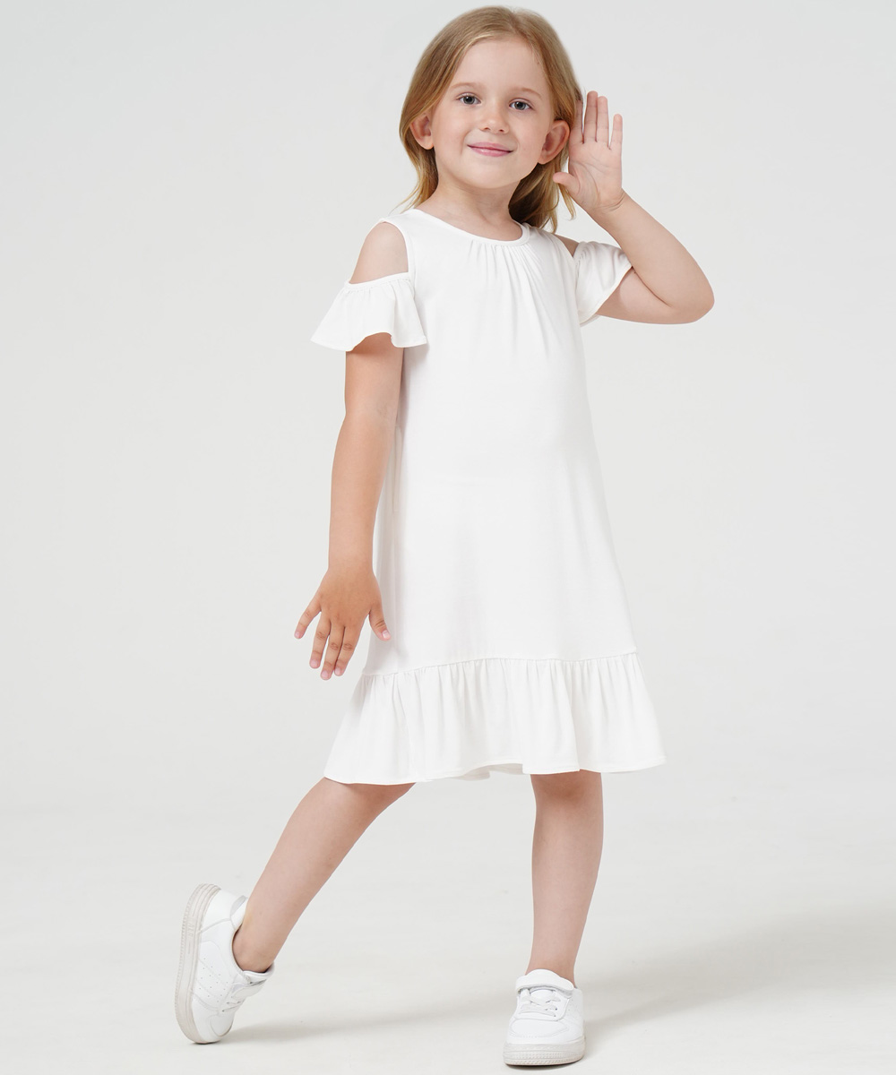 Girls Short Sleeve Off Shoulder Casual Bamboo Dresses