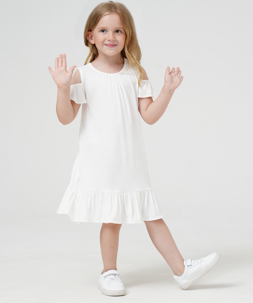 Girls Short Sleeve Off Shoulder Casual Bamboo Dresses