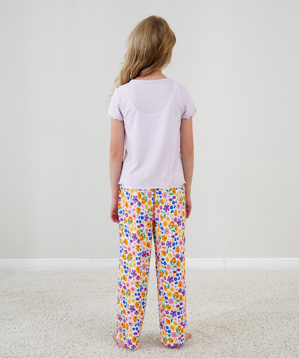 4T-12Y Girls' Short Sleeve Top and Wide Leg Pants Bamboo Pajama Sets