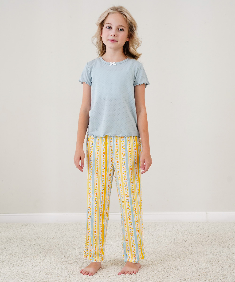 4T-12Y Girls' Short Sleeve Top and Wide Leg Pants Bamboo Pajama Sets
