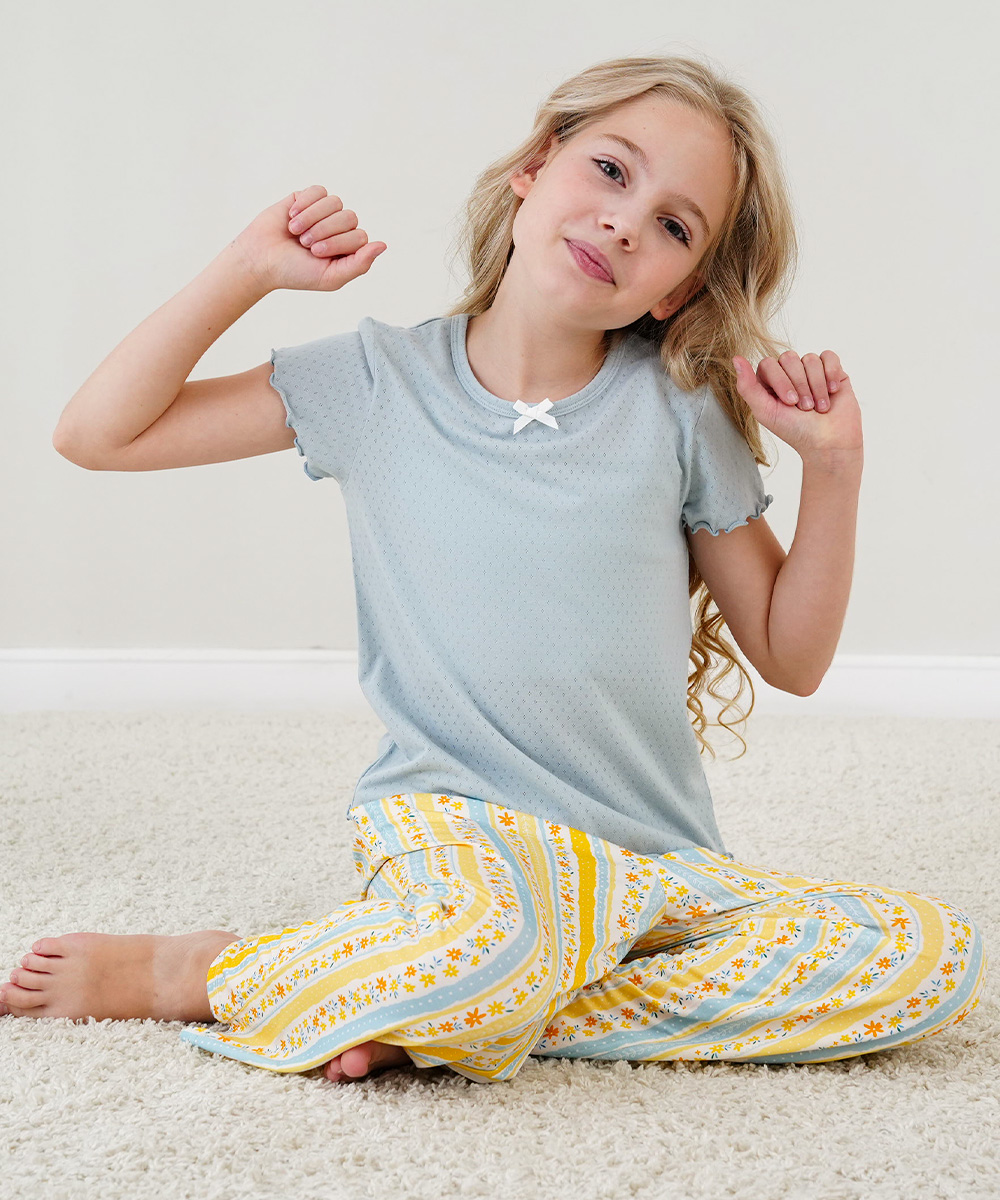 4T-12Y Girls' Short Sleeve Top and Wide Leg Pants Bamboo Pajama Sets