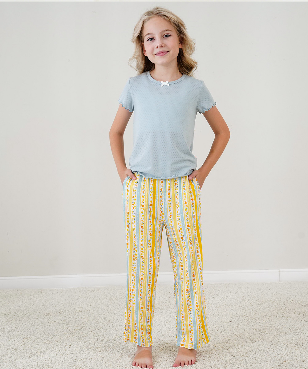 4T-12Y Girls' Short Sleeve Top and Wide Leg Pants Bamboo Pajama Sets