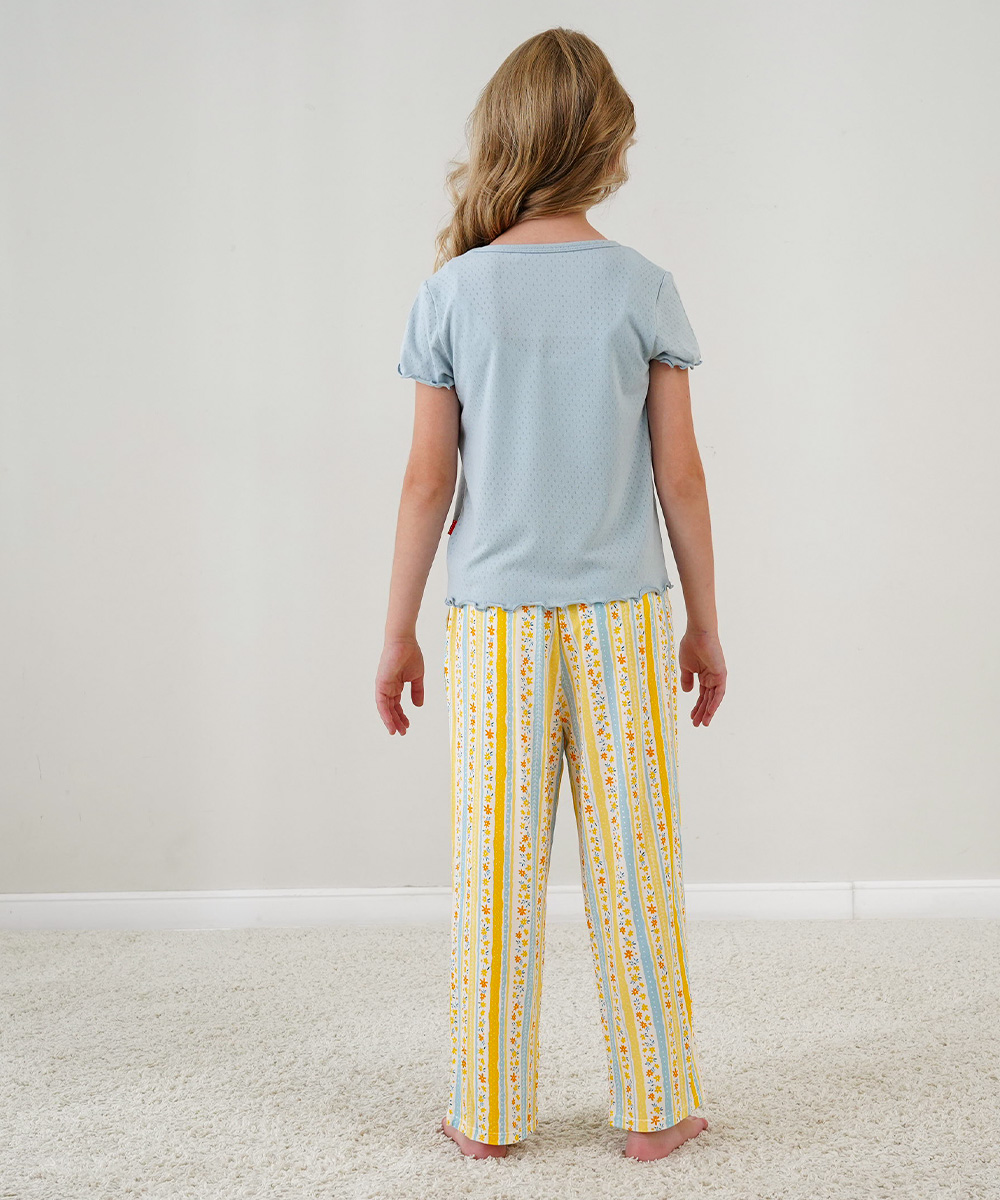 4T-12Y Girls' Short Sleeve Top and Wide Leg Pants Bamboo Pajama Sets