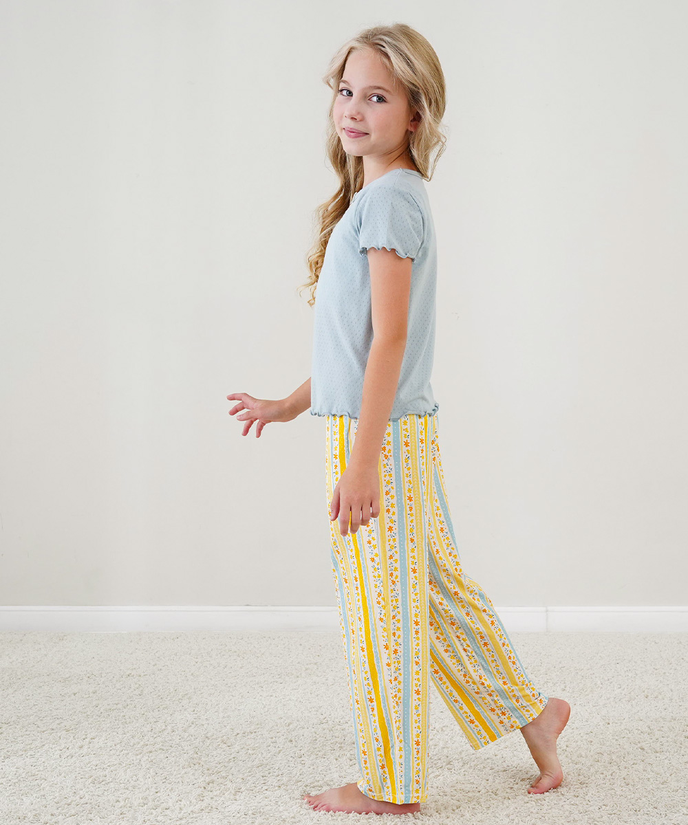 4T-12Y Girls' Short Sleeve Top and Wide Leg Pants Bamboo Pajama Sets