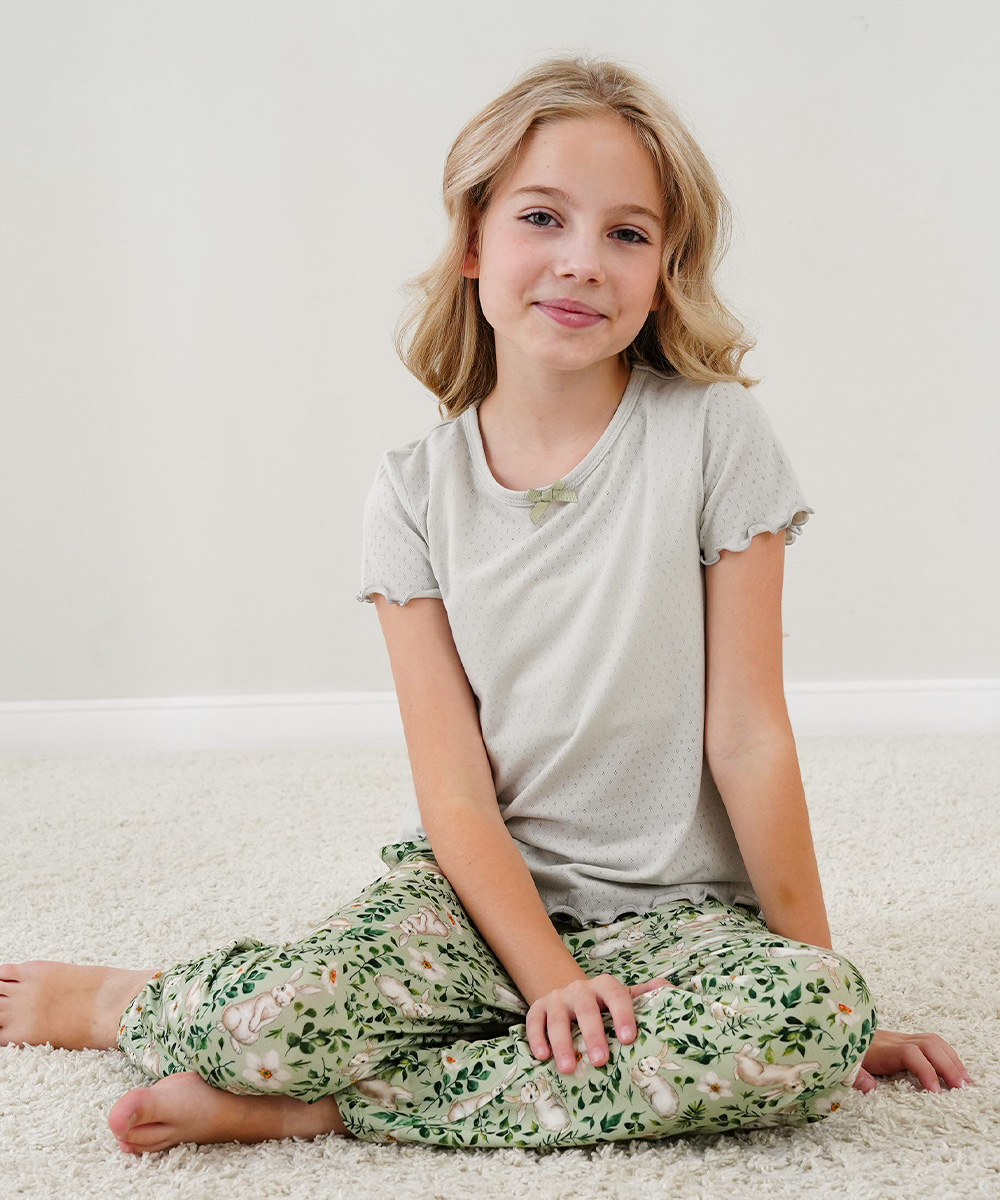 4T-12Y Girls' Short Sleeve Top and Wide Leg Pants Bamboo Pajama Sets