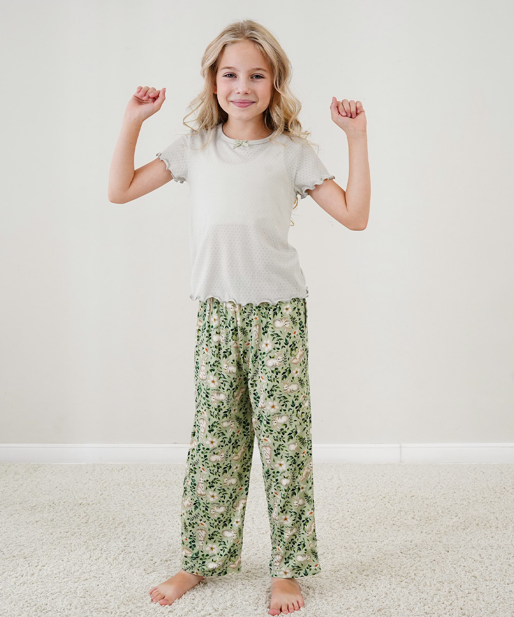 4T-12Y Girls' Short Sleeve Top and Wide Leg Pants Bamboo Pajama Sets
