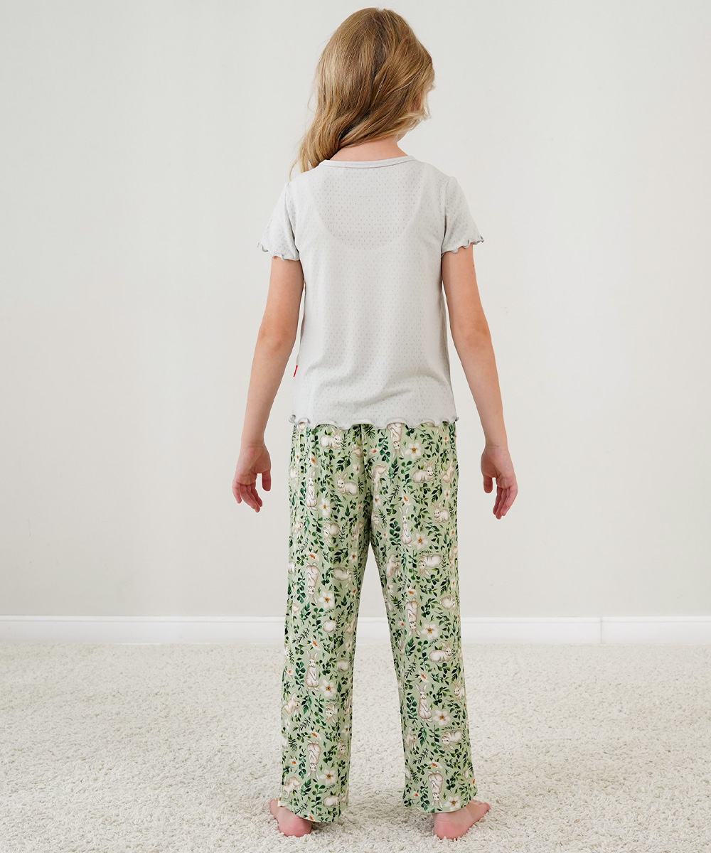 4T-12Y Girls' Short Sleeve Top and Wide Leg Pants Bamboo Pajama Sets