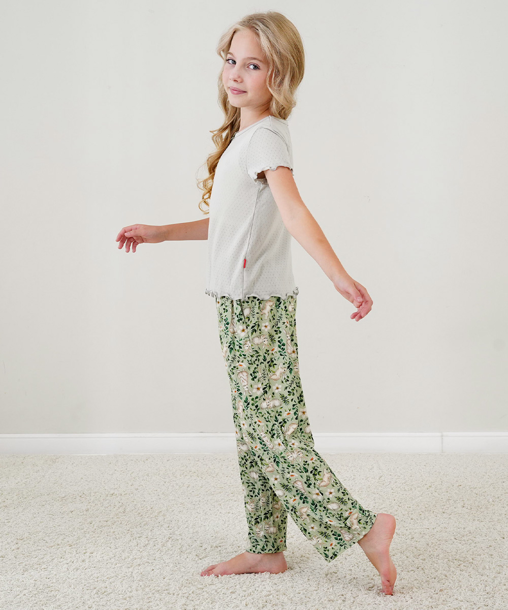 4T-12Y Girls' Short Sleeve Top and Wide Leg Pants Bamboo Pajama Sets