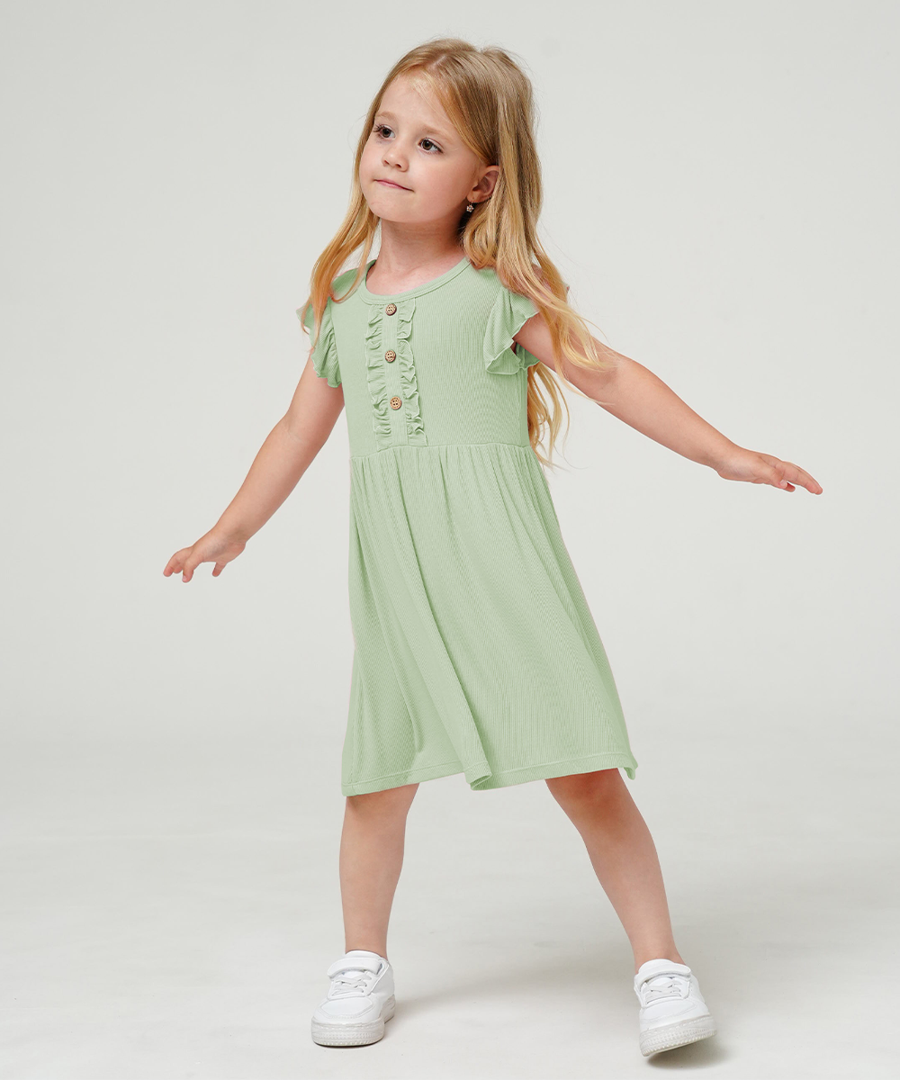 Toddler Girls Ruffle Sleeveless Bamboo Dresses