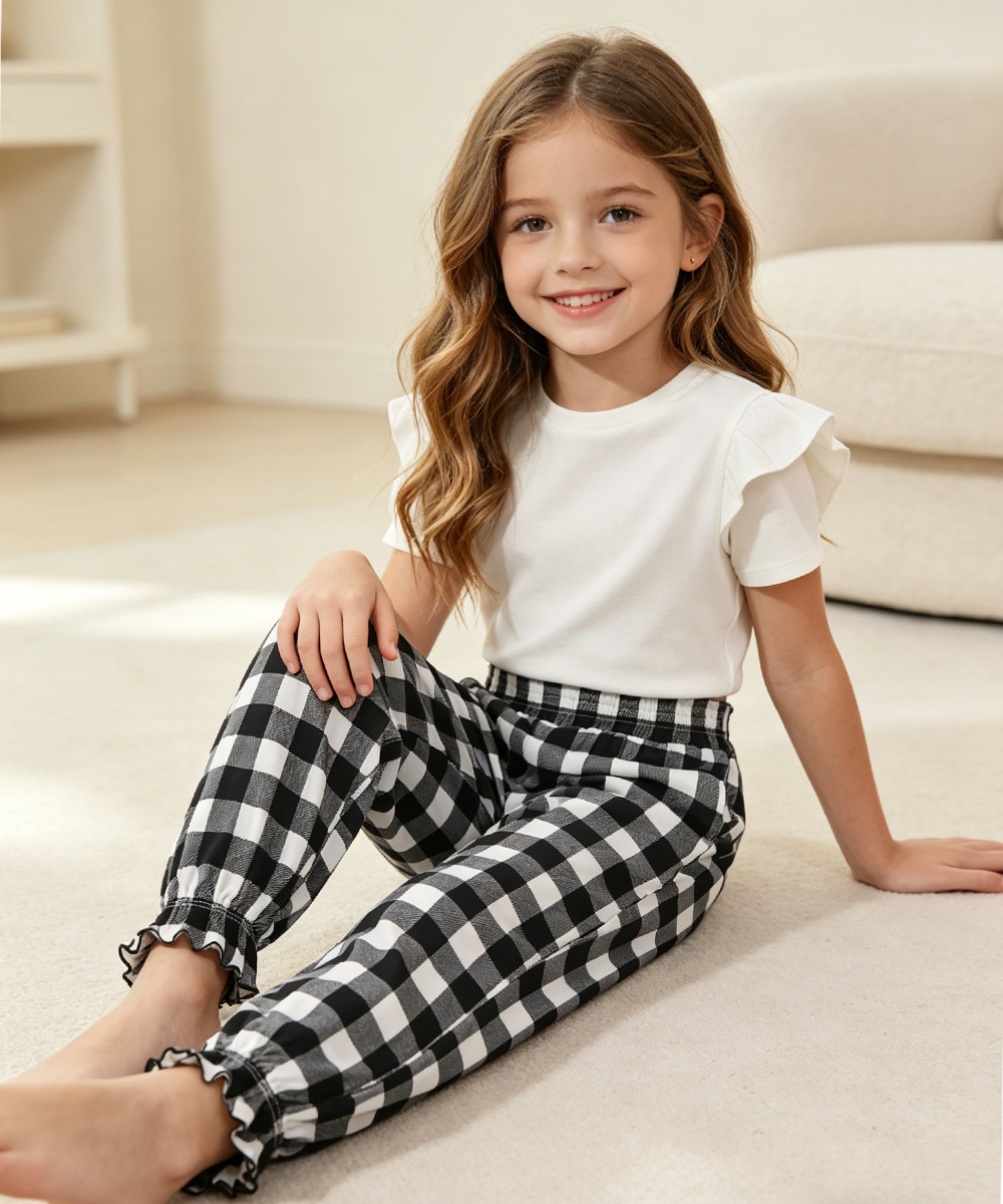 Girls Bamboo Pajama Pants | Bamboo Plaid Loungewear with Pockets