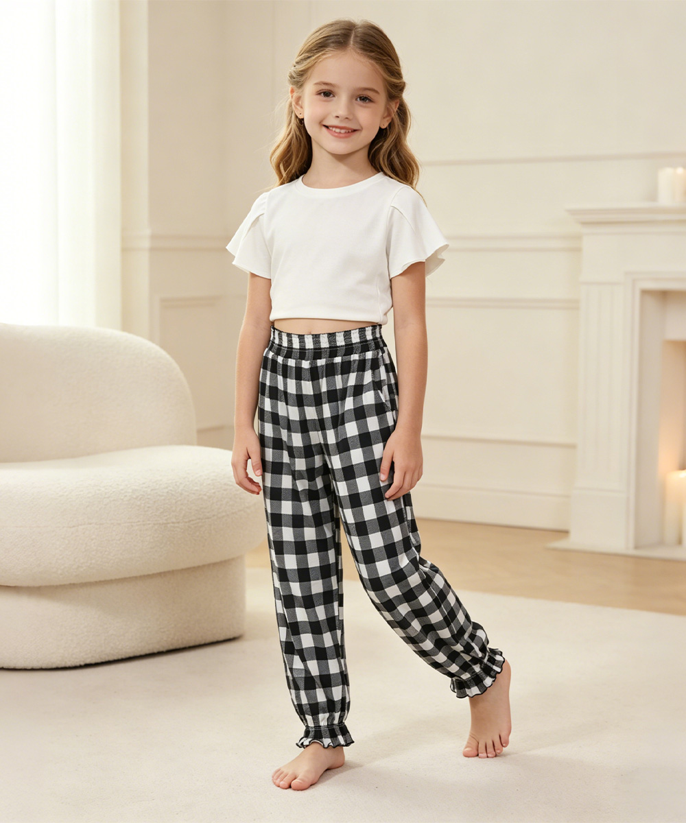 Girls Bamboo Pajama Pants | Bamboo Plaid Loungewear with Pockets