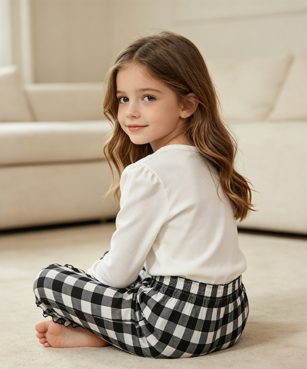 Girls Bamboo Pajama Pants | Bamboo Plaid Loungewear with Pockets