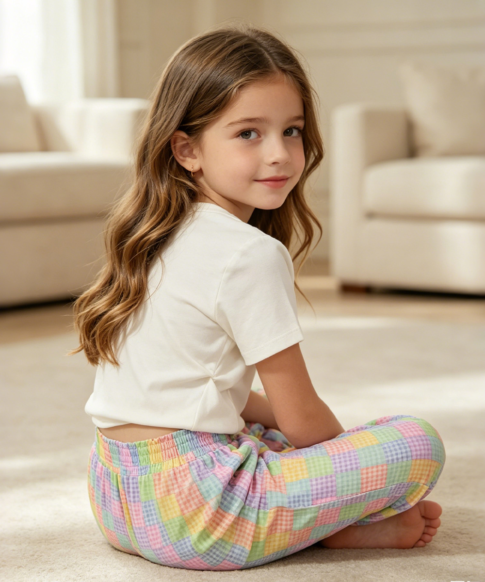 Girls Bamboo Pajama Pants | Bamboo Plaid Loungewear with Pockets