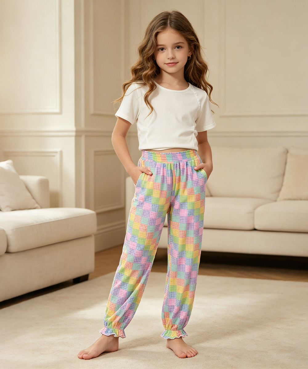 Girls Bamboo Pajama Pants | Bamboo Plaid Loungewear with Pockets