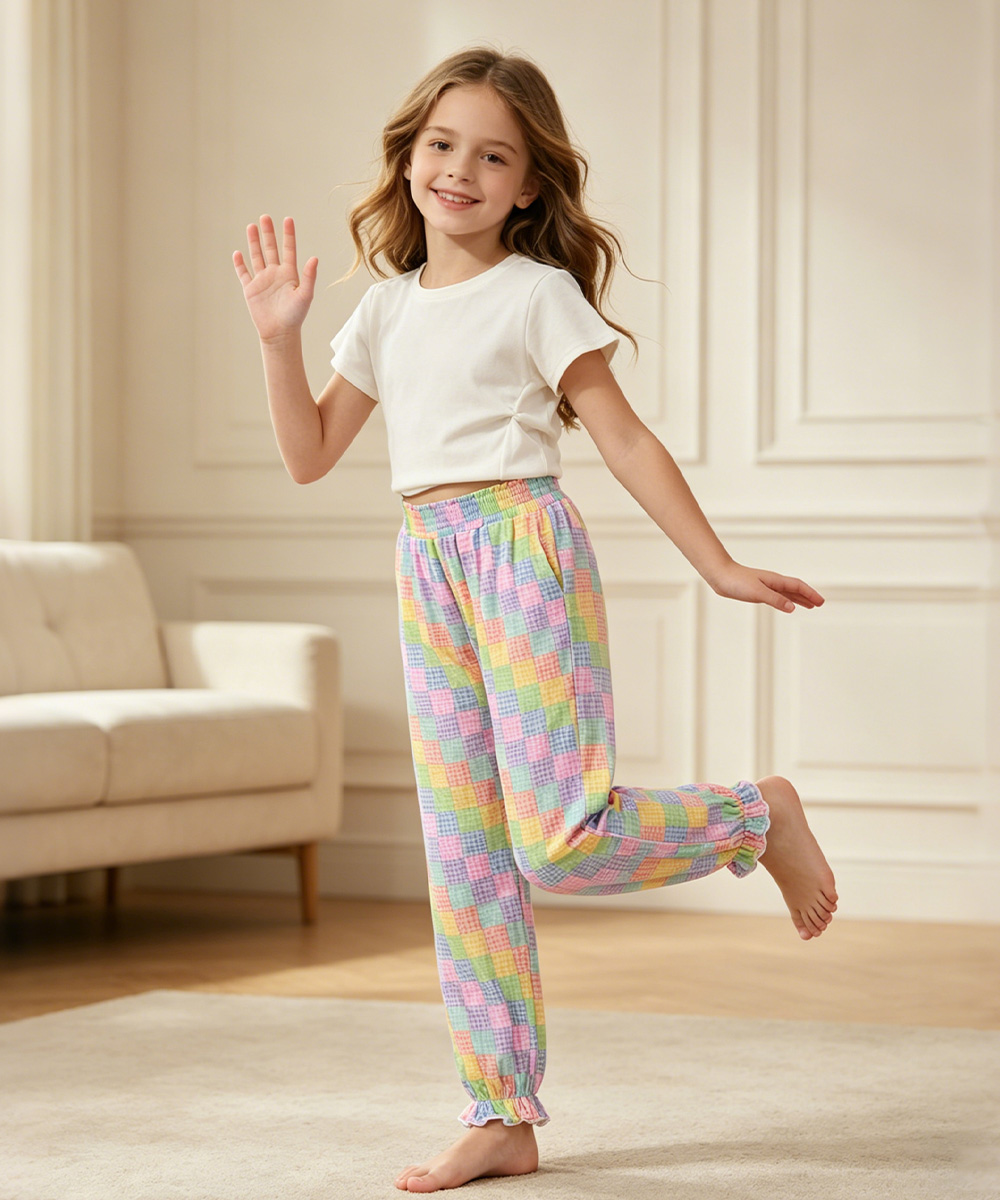 Girls Bamboo Pajama Pants | Bamboo Plaid Loungewear with Pockets
