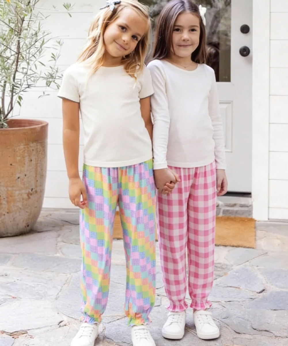Girls Bamboo Pajama Pants | Bamboo Plaid Loungewear with Pockets