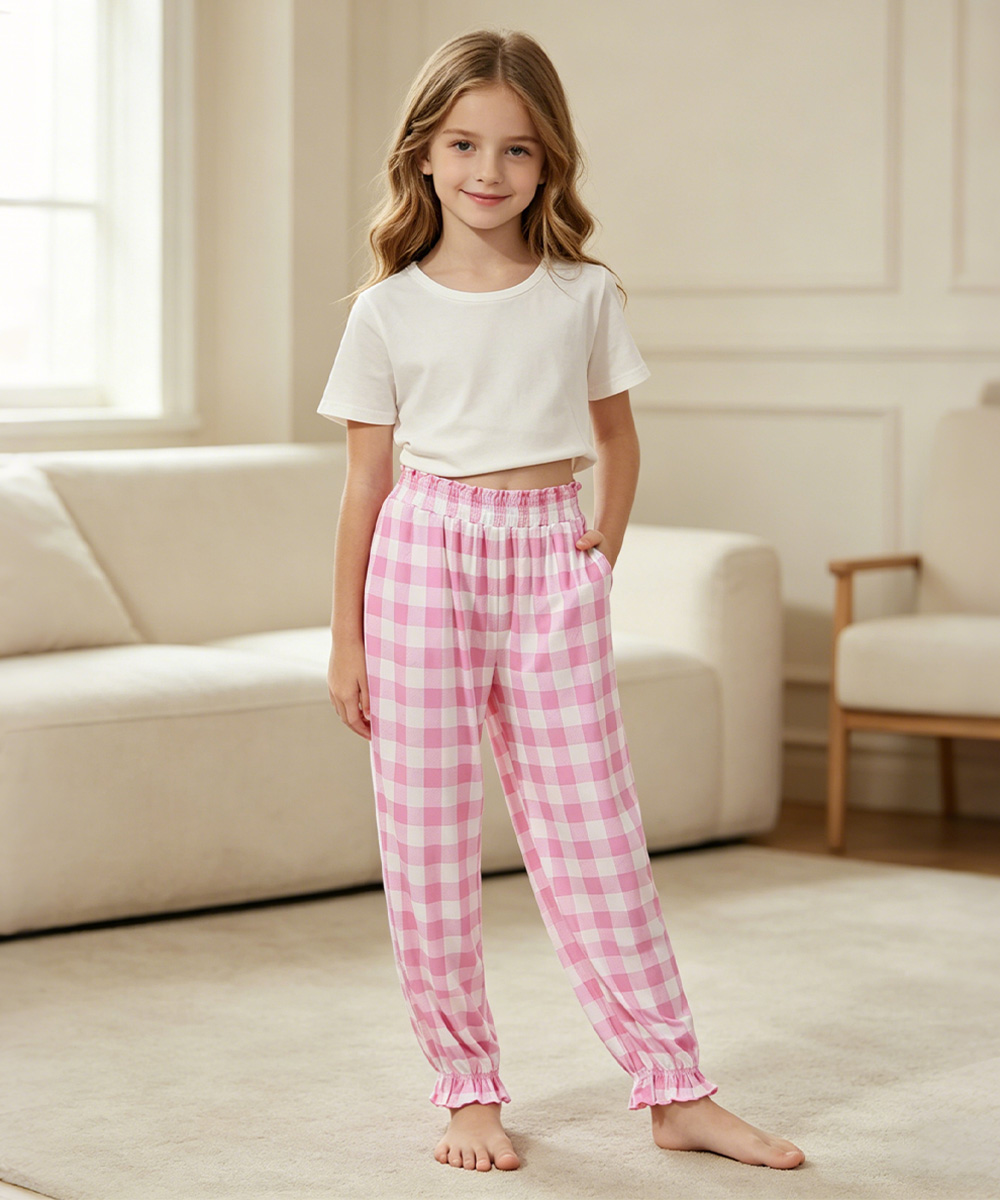 Girls Bamboo Pajama Pants | Bamboo Plaid Loungewear with Pockets