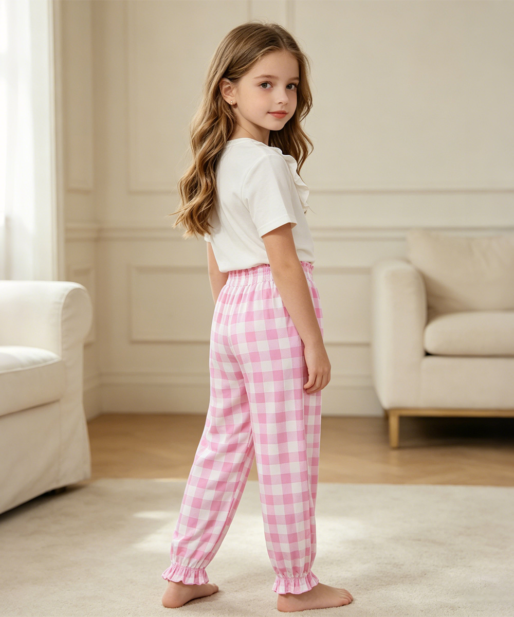 Girls Bamboo Pajama Pants | Bamboo Plaid Loungewear with Pockets