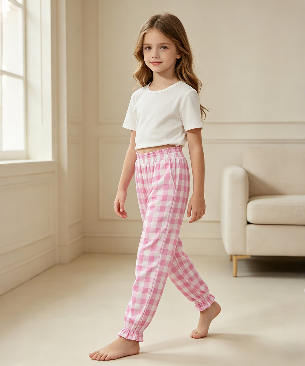 Girls Bamboo Pajama Pants | Bamboo Plaid Loungewear with Pockets
