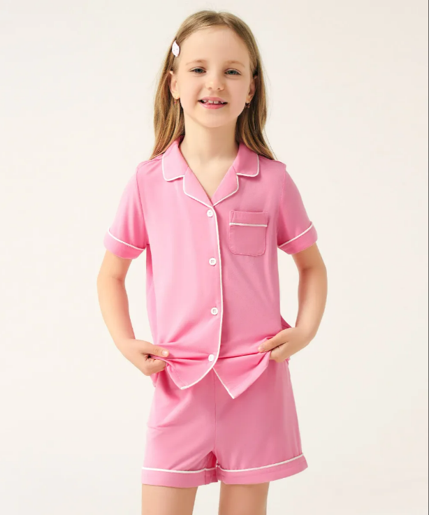 Pink Classic short-sleeved shorts bamboo fiber pajama set