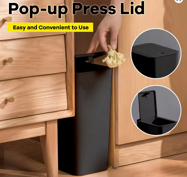 Bathroom Trash Can - 10L Small Trash Can with Push Top Cover for Bathroom, Bedroom, Living Room - Plastic Trash Can with Pop-Up Lid