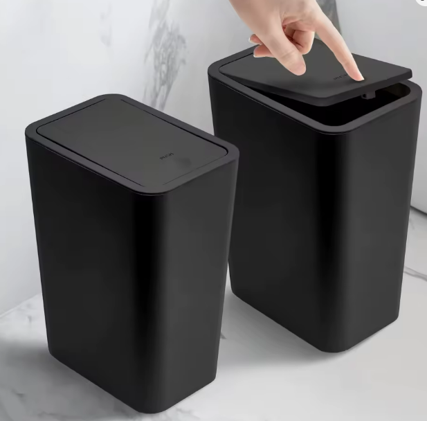 Bathroom Trash Can - 10L Small Trash Can with Push Top Cover for Bathroom, Bedroom, Living Room - Plastic Trash Can with Pop-Up Lid