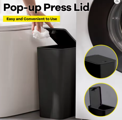 Bathroom Trash Can - 10L Small Trash Can with Push Top Cover for Bathroom, Bedroom, Living Room - Plastic Trash Can with Pop-Up Lid