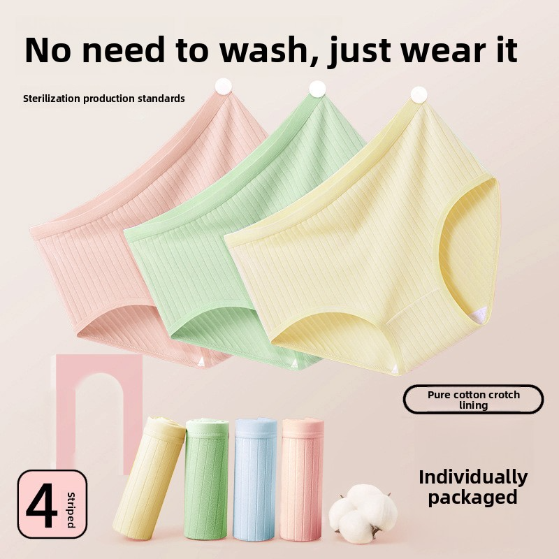 Disposable Cotton Underwear – 4-Pack, Individually Wrapped Briefs