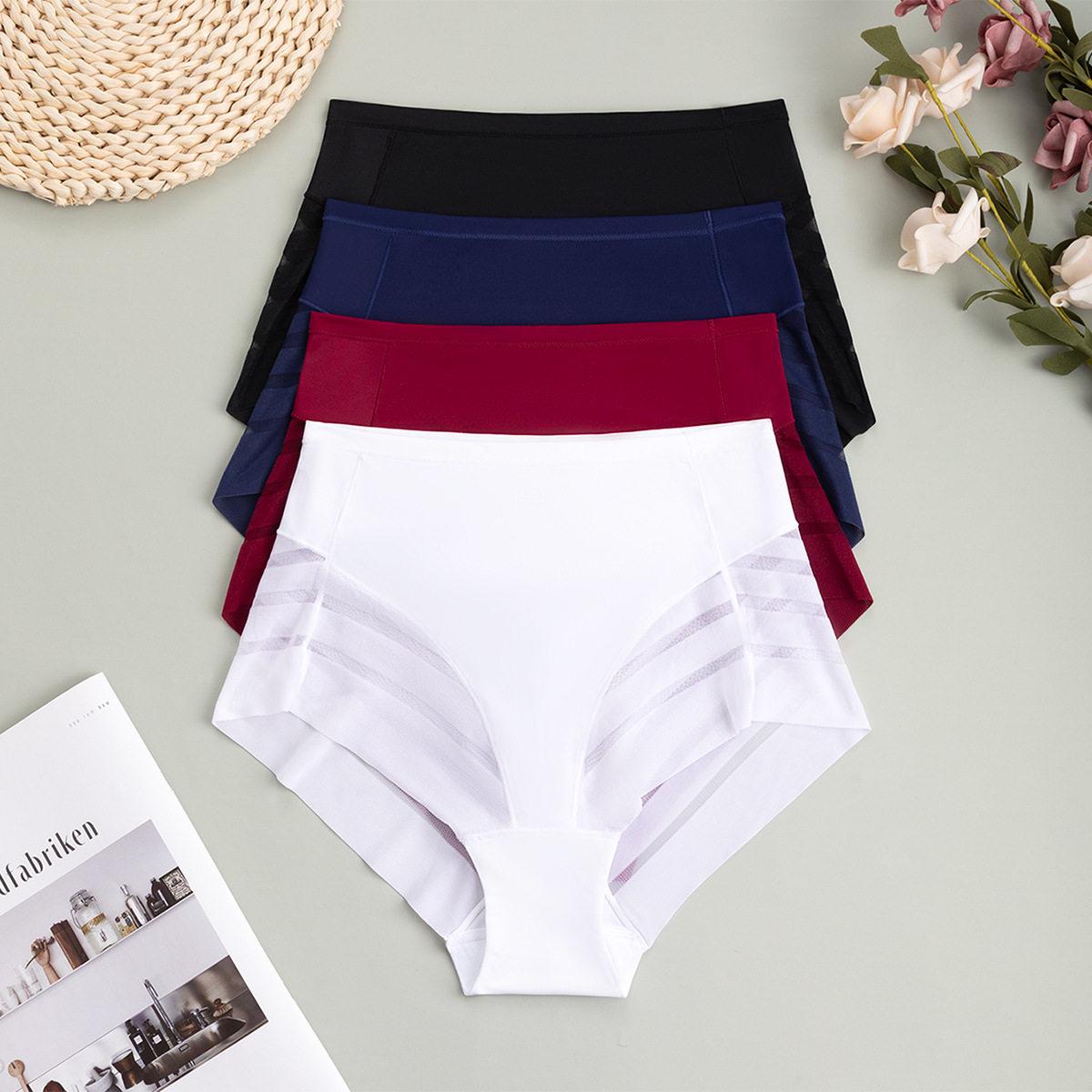 Multi-color combination cross-border exclusive high-waisted women's panties, breathable, invisible, comfortable, transparent, sexy mesh women's briefs yoga