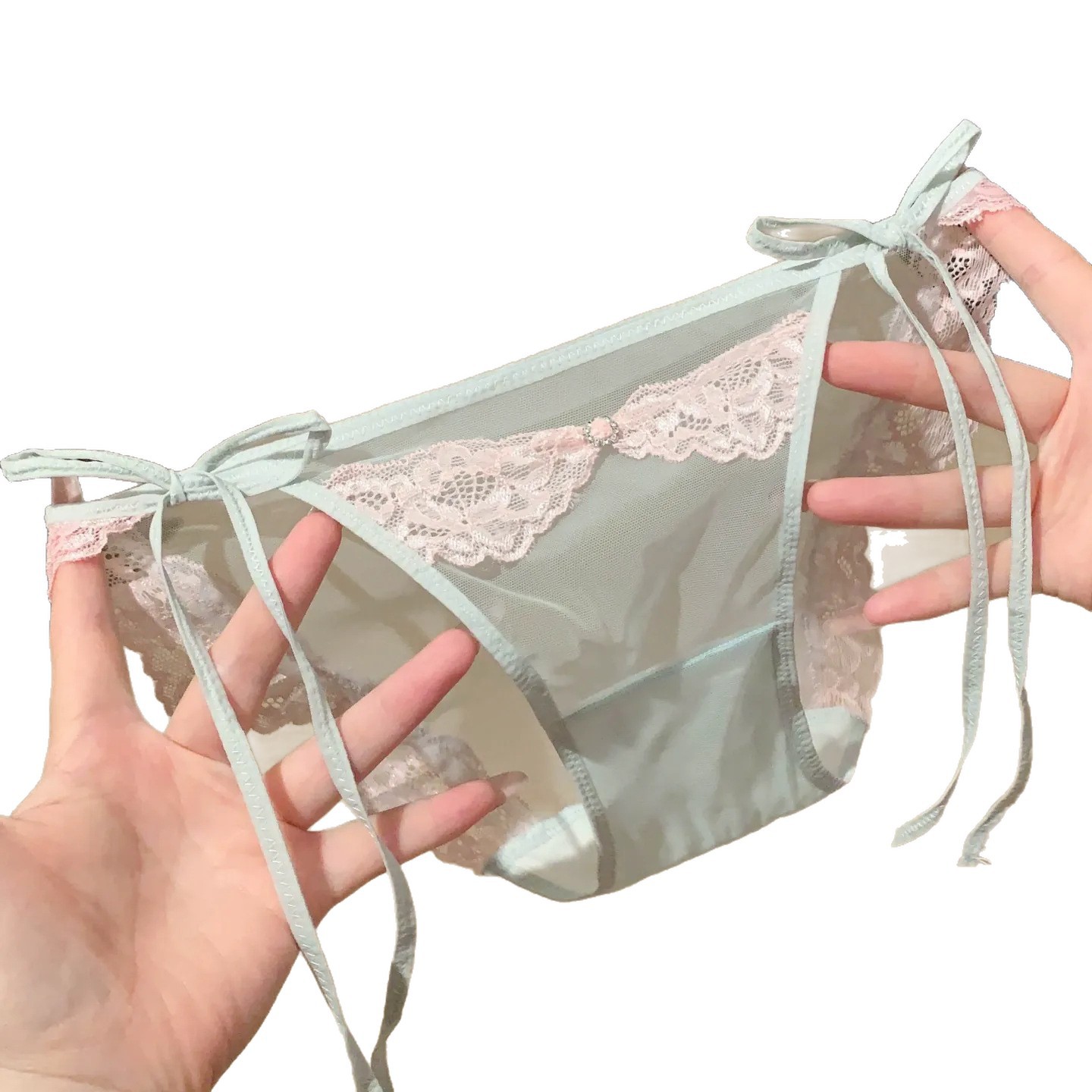 Women French lace mesh triangle panties