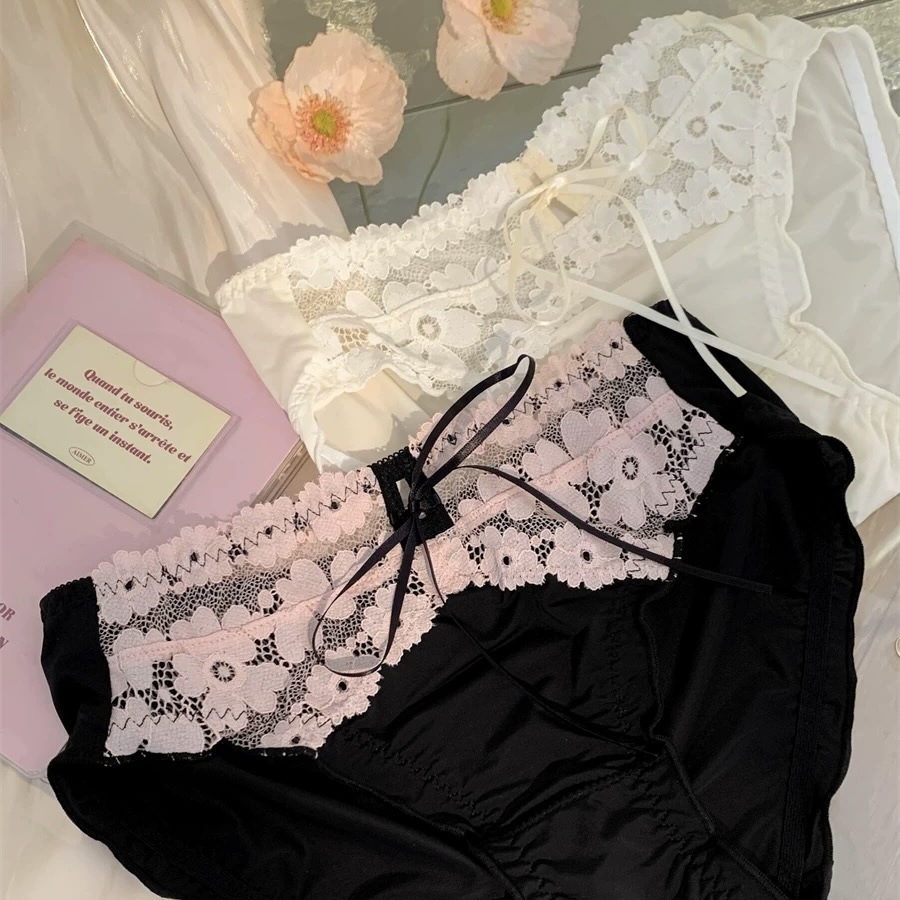 Love Island Peach Blossom~Romantic and Sweet Style Lace Panties, Pure Desire, High Aesthetic, Comfortable Mid-Waist Sexy Women's Briefs