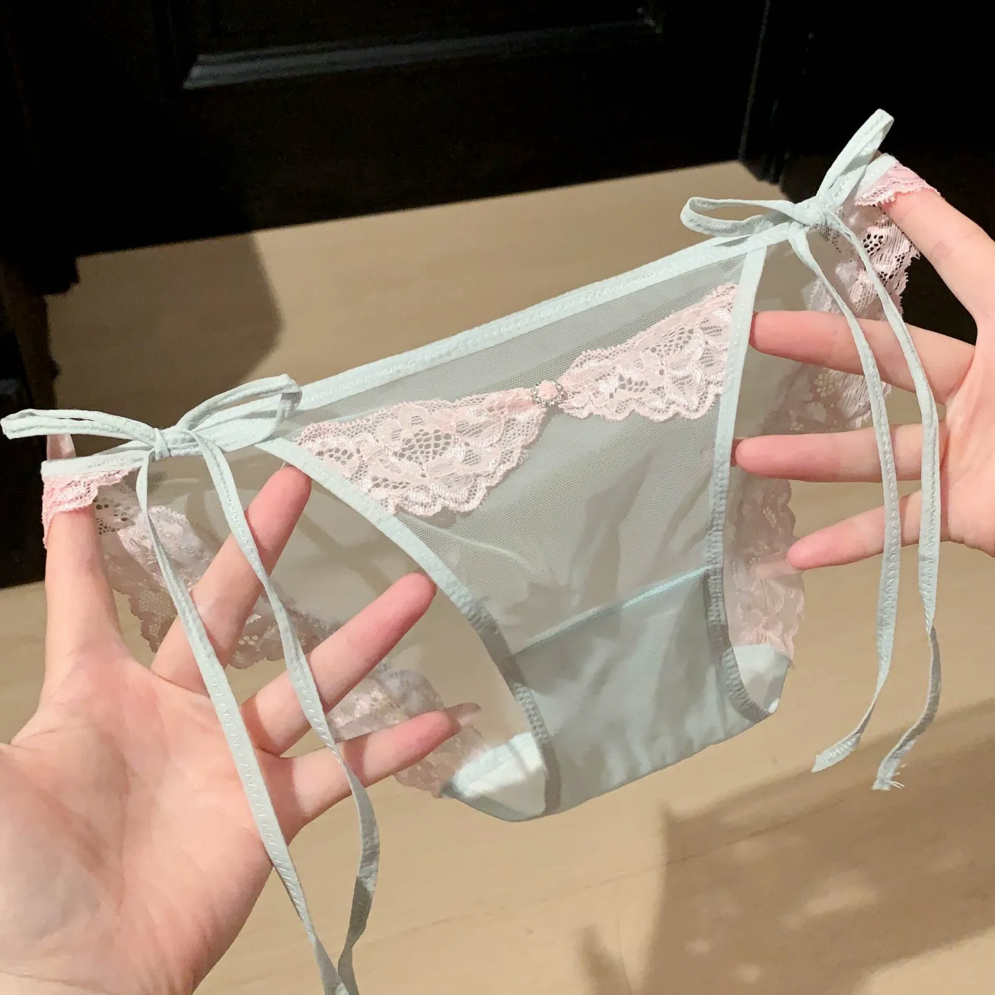 Women French lace mesh triangle panties