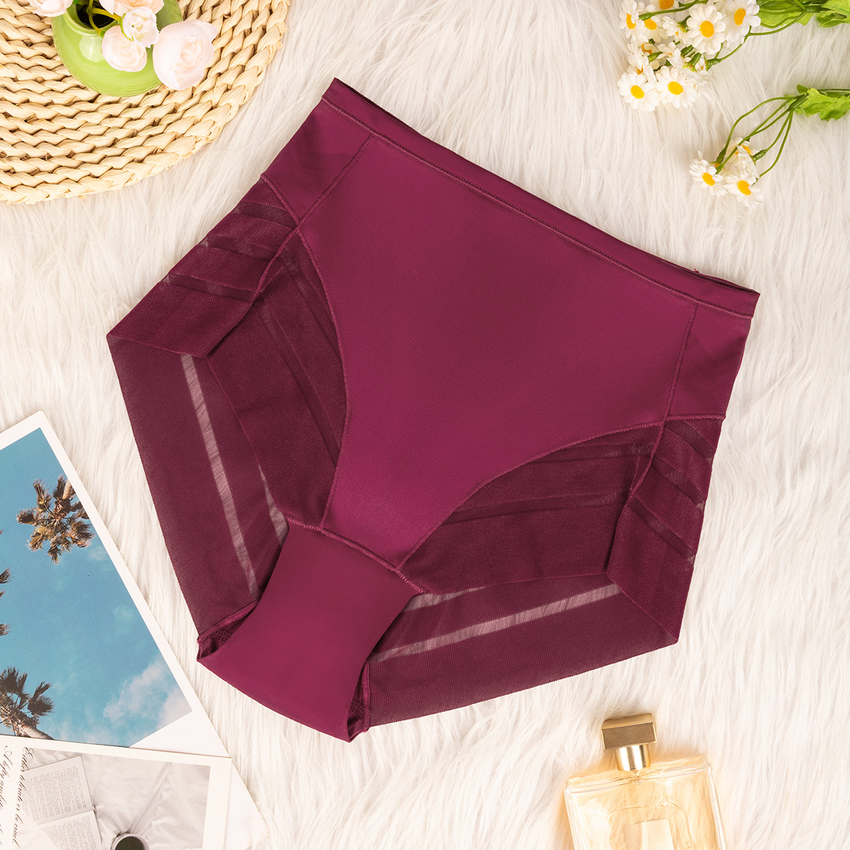 Multi-color combination cross-border exclusive high-waisted women's panties, breathable, invisible, comfortable, transparent, sexy mesh women's briefs yoga