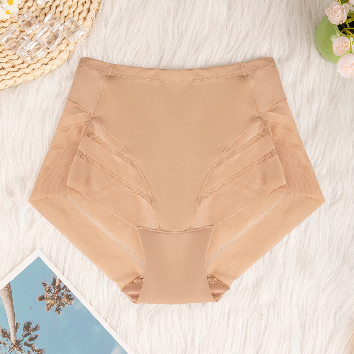 Multi-color combination cross-border exclusive high-waisted women's panties, breathable, invisible, comfortable, transparent, sexy mesh women's briefs yoga