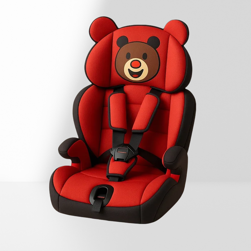 Silla Asiento Coche Infantil Diseño Oso Seguridad Ajustable Tela Roja Negra