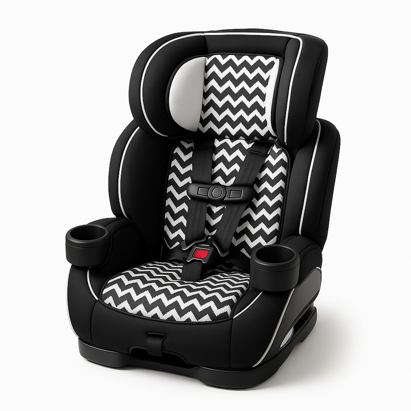 Silla de Coche Infantil Ajustable Seguridad Negro/Blanco Chevron Uso Prolongado