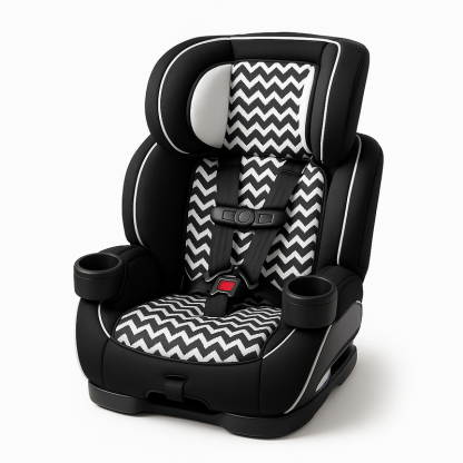 Silla de Coche Infantil Ajustable Seguridad Negro/Blanco Chevron Uso Prolongado