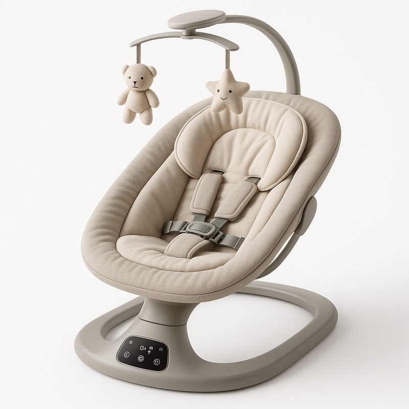 Hamaca Bebé Relajante Asiento Acolchado Juguetes Interactivos Beige Tela Lavable