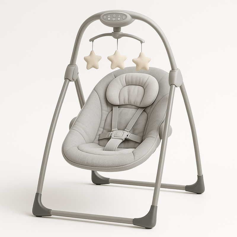 Hamaca Electrónica para Bebé con Asiento para Recién Nacido Seguridad Acolchado Gris Relajación y Entretenimiento