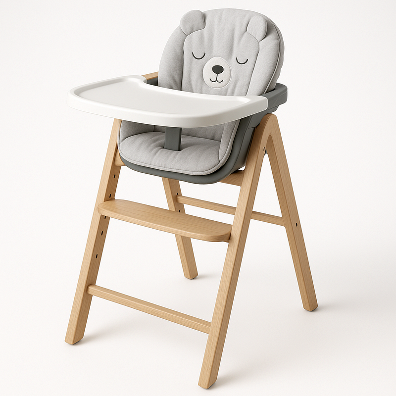 Trona Infantil Madera Gris Cocina Seguridad Fácil Limpieza