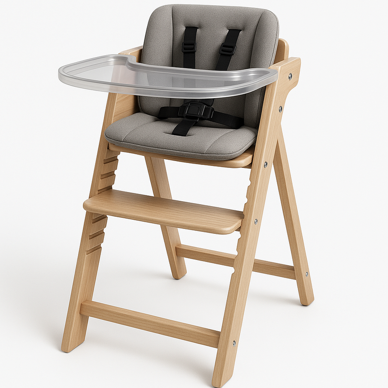 Silla Alta Madera/Metal Infantil Ajustable Comedor Gris