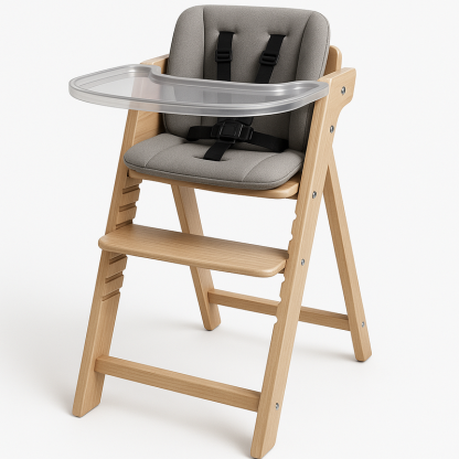 Silla Alta Madera/Metal Infantil Ajustable Comedor Gris