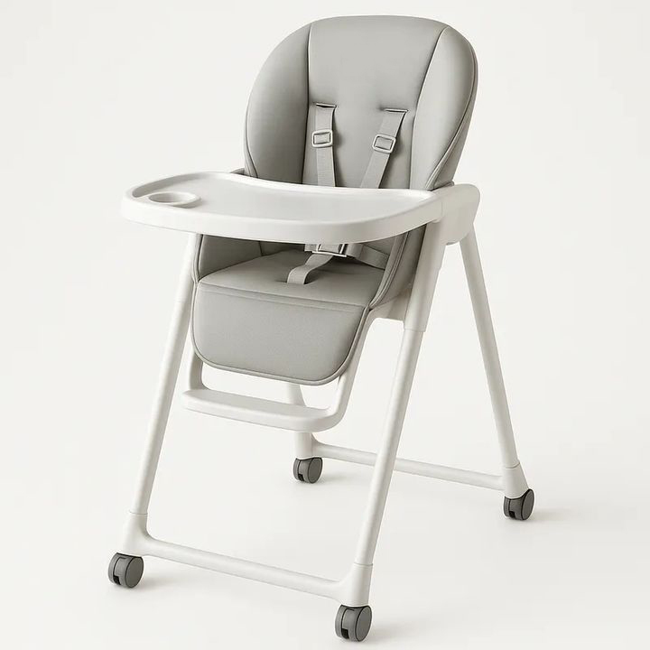 Silla Alta Infantil Piel Sintética Mobiliario Estable Comedor Gris Ajustable