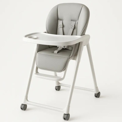 Silla Alta Infantil Piel Sintética Mobiliario Estable Comedor Gris Ajustable