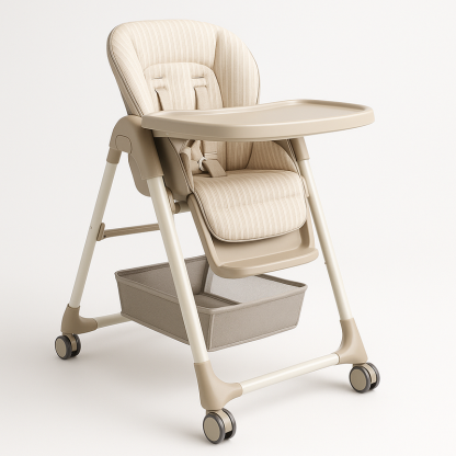 Silla Alta Trona para Bebé de Plástico con Bandeja Extraíble Color Beige para Comedor