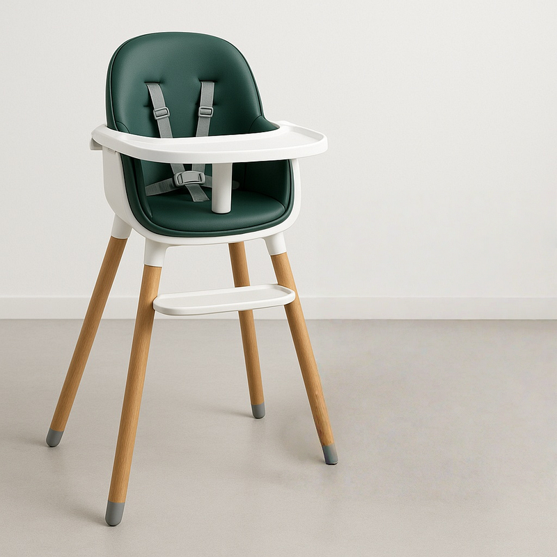 Silla Alta Infantil Estable Funcional Bandeja Extraíble Verde Madera Plástico