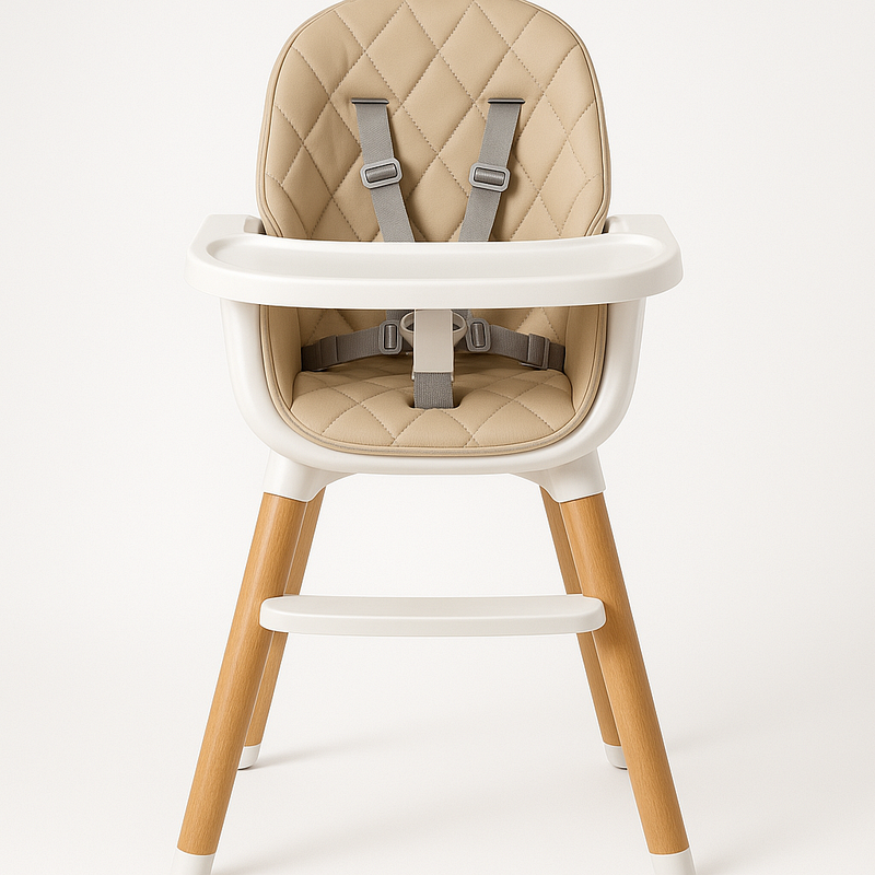 Trona Alta para Bebé Interior Beige Ajustable Seguridad Madera Plástico