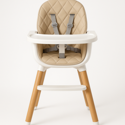 Trona Alta para Bebé Interior Beige Ajustable Seguridad Madera Plástico
