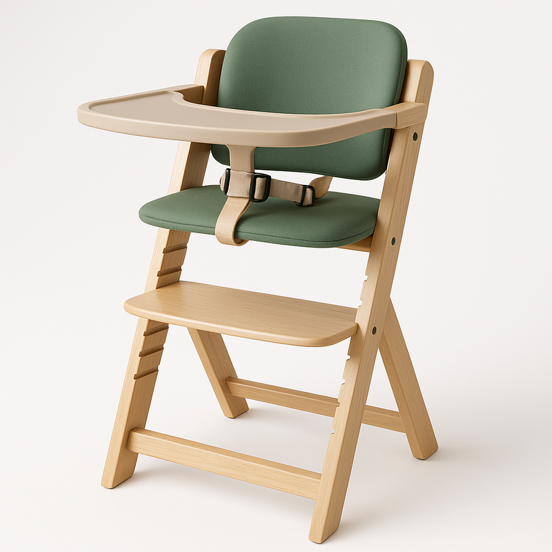 Silla Alta Bebé Comedor Verde Protección Infantil Madera